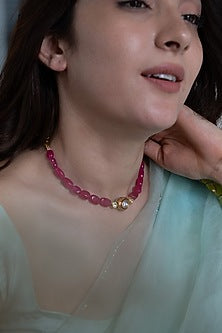 Gold Plated Red Kundan Polki & Agate Stone Choker Necklace