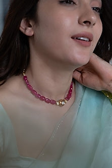 Gold Plated Red Kundan Polki & Agate Stone Choker Necklace