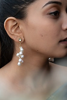 Gold Plated Pearl Dangler Earrings