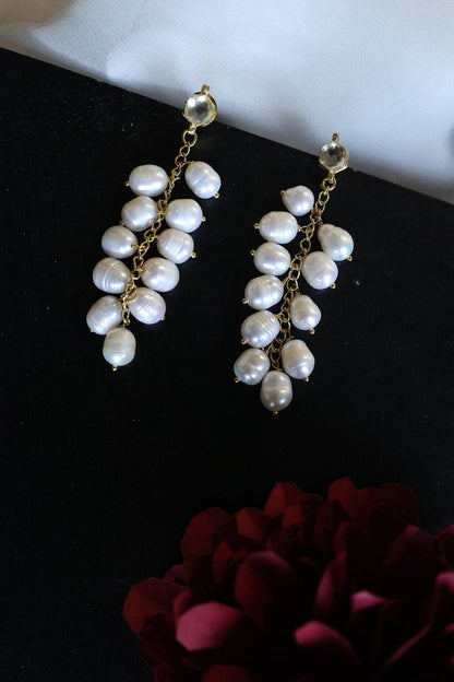 Gold Plated Pearl Dangler Earrings