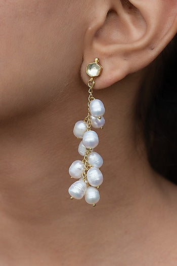 Gold Plated Pearl Dangler Earrings