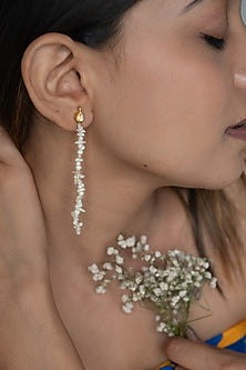 Gold Plated Kundan Polki & Pearl Dangler Earrings