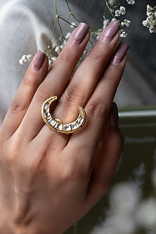 Gold Plated Kundan Polki Crescent Ring