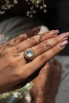 Gold Plated Kundan Polki & Swarovski Stone Ring