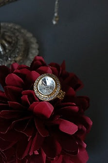 Gold Plated Kundan Polki & Swarovski Stone Ring