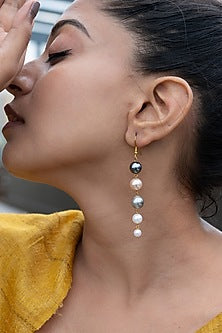 Gold Plated Multi-Colored Pearl Dangler Earrings