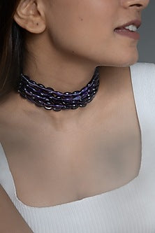 Gold Plated Purple Amethyst Stone Choker Necklace