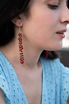 Gold Plated Red Onyx & Agate Stone Dangler Earrings