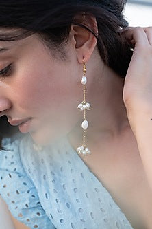 Gold Plated Shell Pearls Dangler Earrings