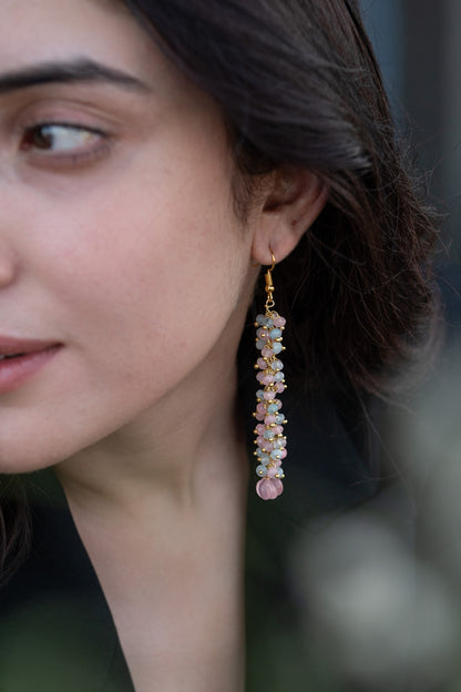 Gold Plated onyx and Agate Stone Dangler Earrings