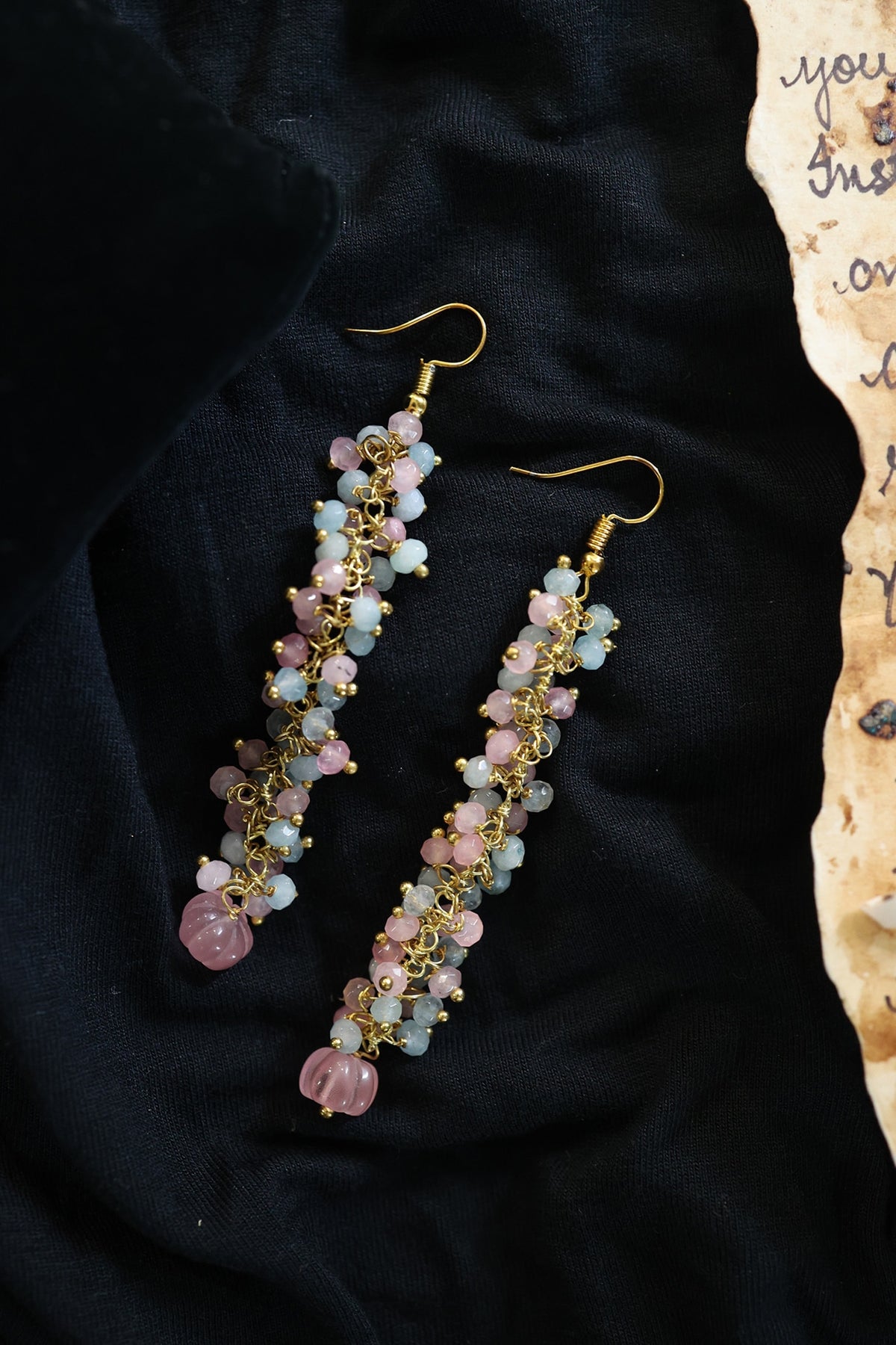 Gold Plated onyx and Agate Stone Dangler Earrings