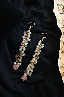 Gold Plated onyx and Agate Stone Dangler Earrings