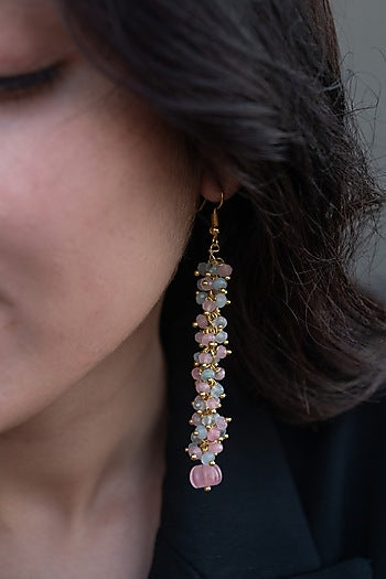Gold Plated onyx and Agate Stone Dangler Earrings