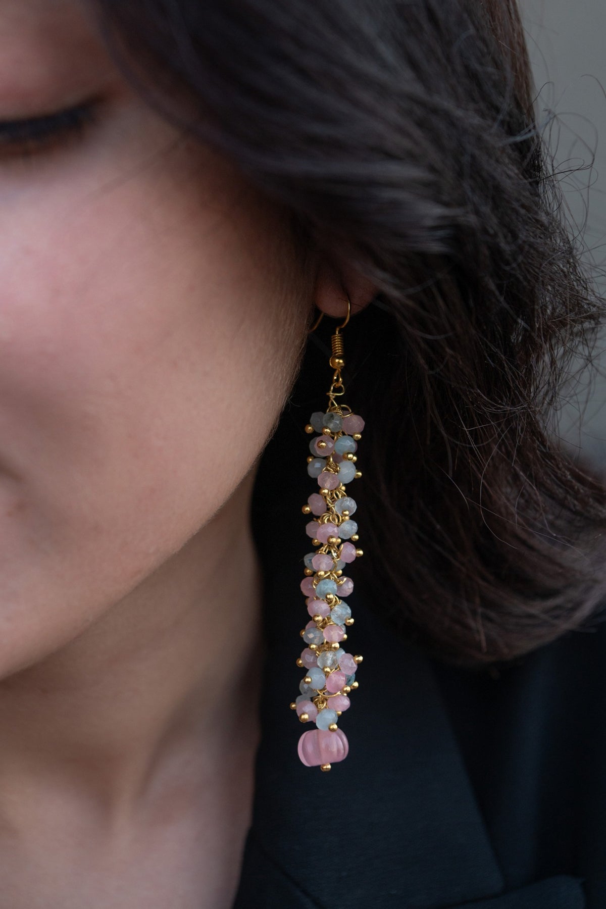 Gold Plated onyx and Agate Stone Dangler Earrings