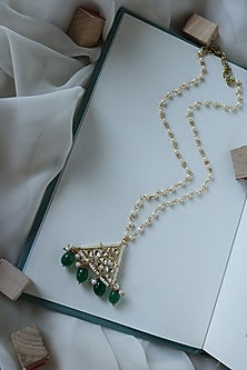 Gold Plated Kundan Polki & Green Stone Pendant Necklace Set