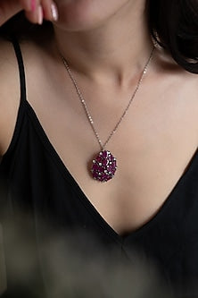Gold Plated Pink Stone & Cubic Zirconia Pendant Necklace