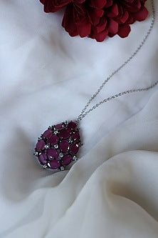 Gold Plated Pink Stone & Cubic Zirconia Pendant Necklace