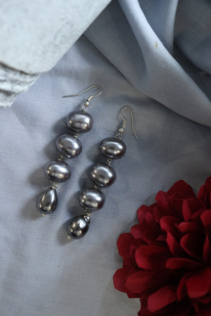 Gold Plated Grey Pearl Dangler Earrings