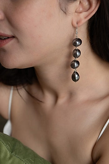Gold Plated Grey Pearl Dangler Earrings