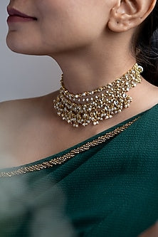 Gold Plated Kundan & Pearl Choker Necklace Set