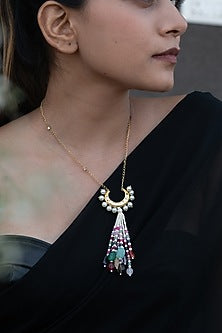 Gold Plated Kundan & Natural Stone Pendant Necklace