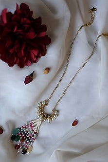 Gold Plated Kundan & Natural Stone Pendant Necklace