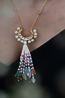 Gold Plated Kundan & Natural Stone Pendant Necklace