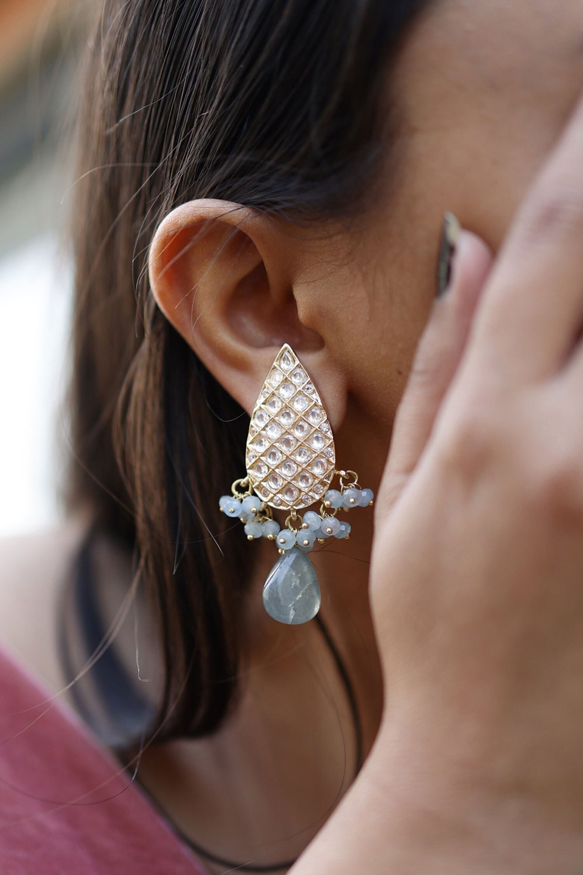 Drop Shaped Kundan Earrings 