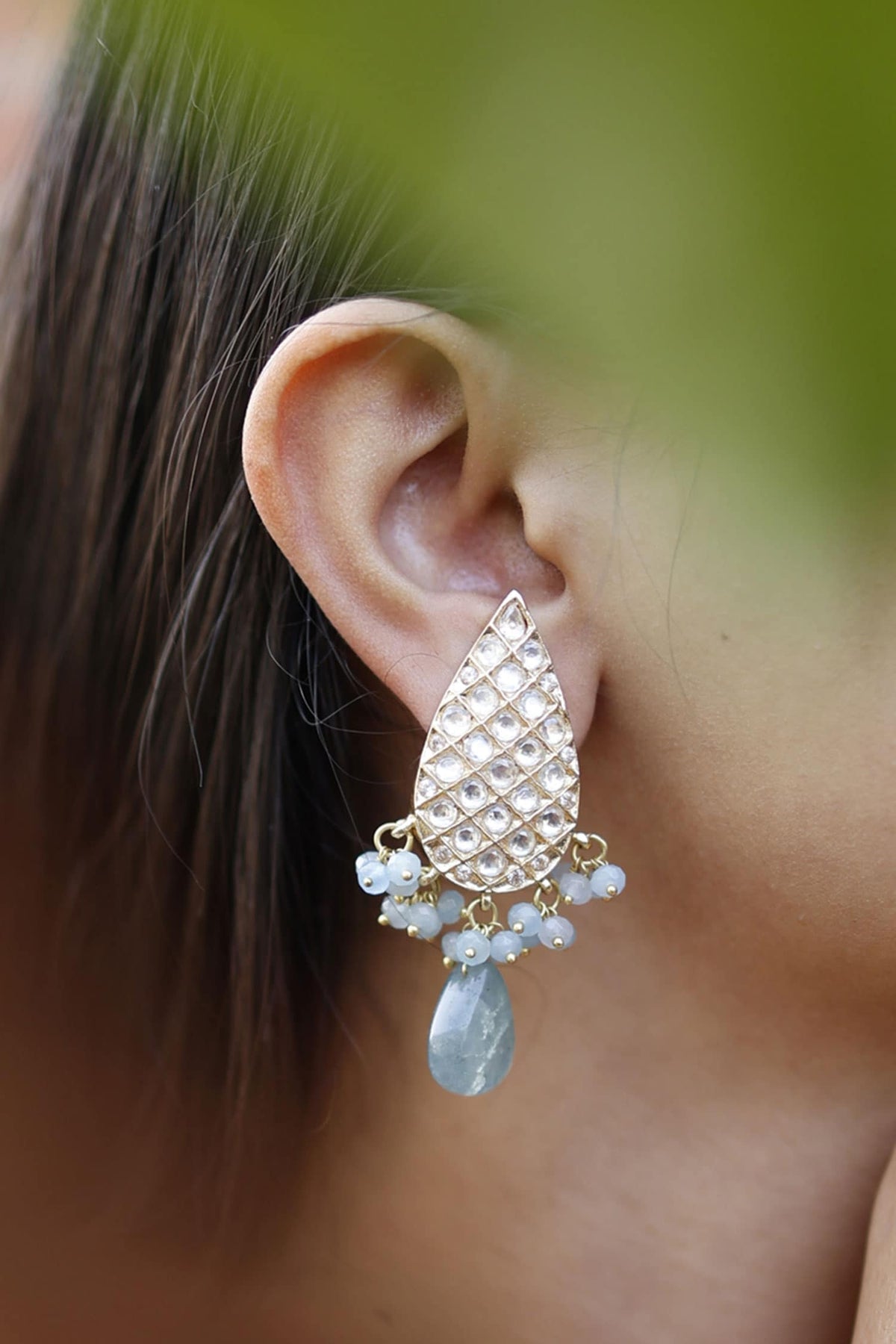 Drop Shaped Kundan Earrings 