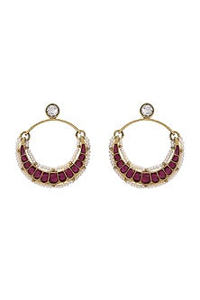 Gold Finish Pink Stone Earrings In Sterling Silver