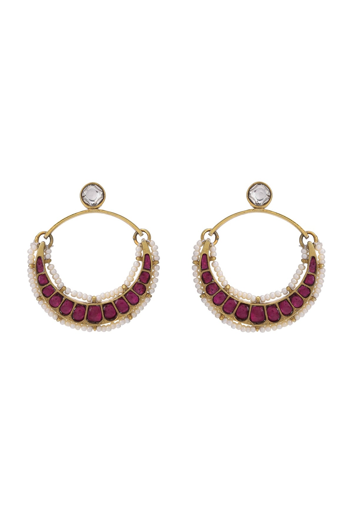 Gold Finish Pink Stone Earrings In Sterling Silver