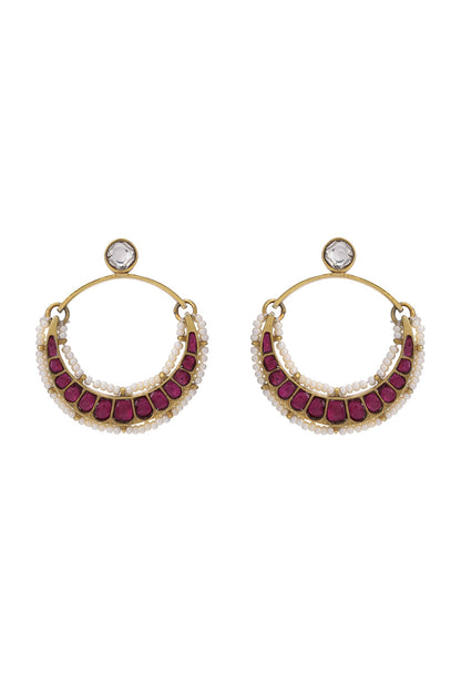 Gold Finish Pink Stone Earrings In Sterling Silver