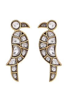 Gold Finish Kundan Polki Earrings In Sterling Silver