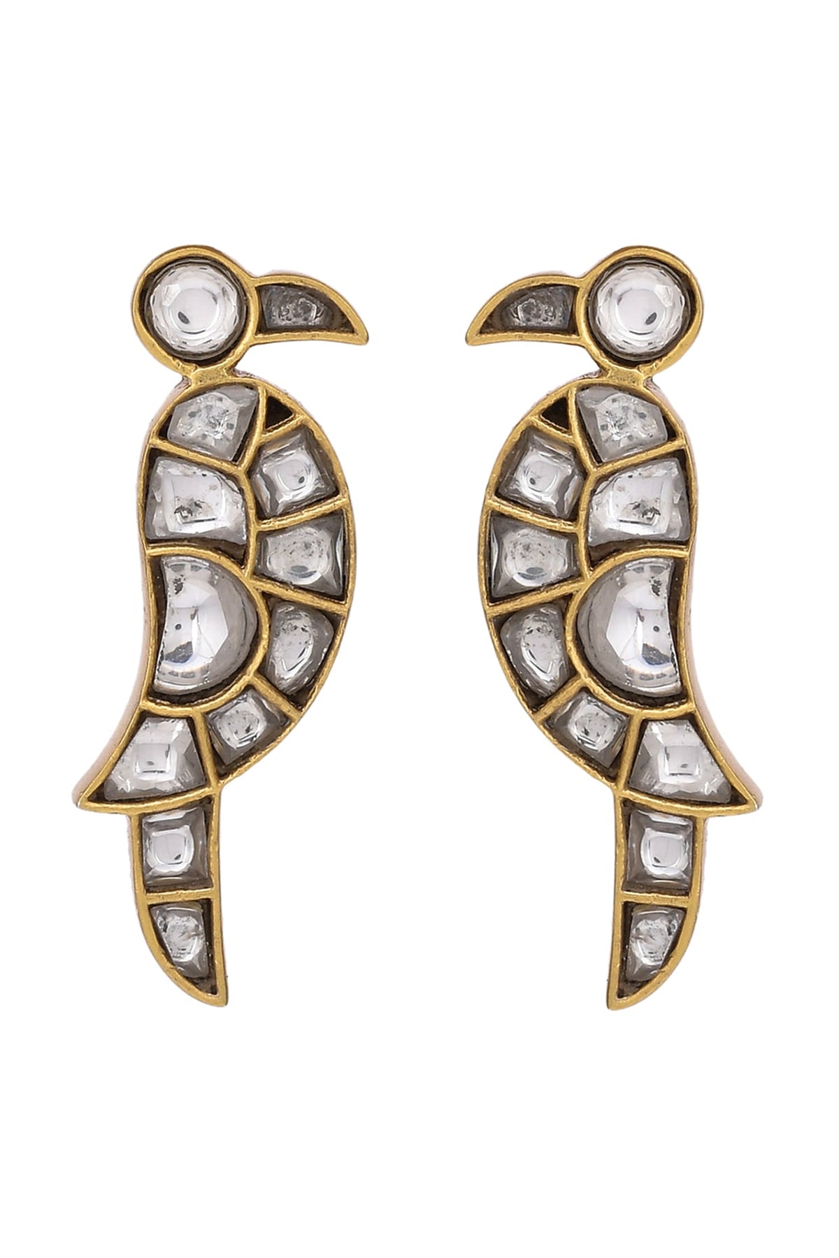 Gold Finish Kundan Polki Earrings In Sterling Silver