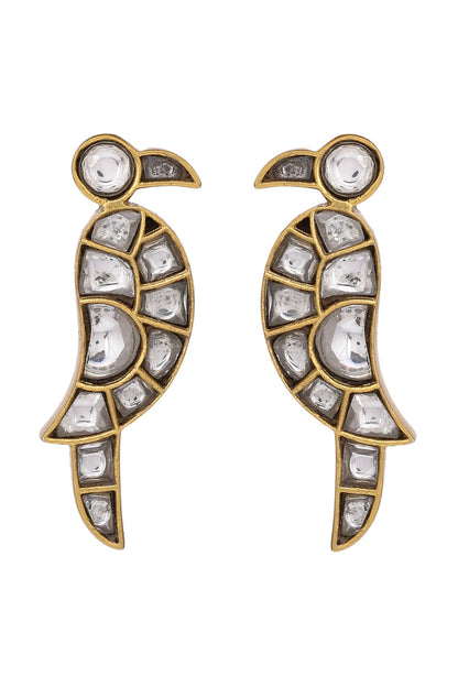 Gold Finish Kundan Polki Earrings In Sterling Silver