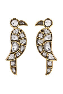 Gold Finish Kundan Polki Earrings In Sterling Silver