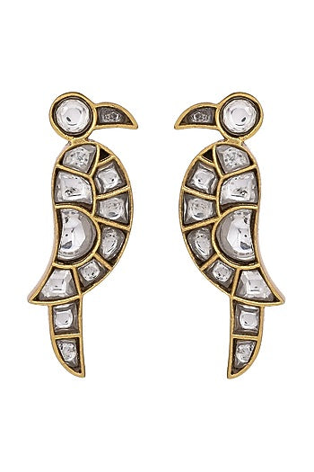 Gold Finish Kundan Polki Earrings In Sterling Silver