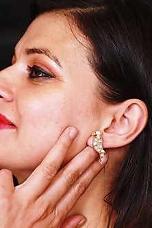 Gold Finish Kundan Polki Earrings In Sterling Silver
