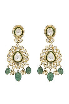Gold Finish Moissanite Kundan Earrings In Sterling Silver