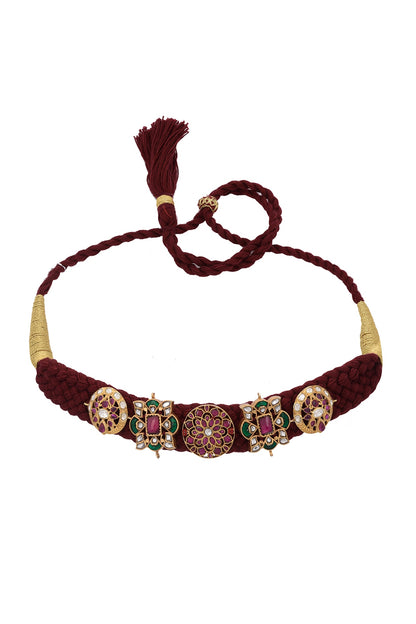 Gold Finish Moissanite Kundan Polki Choker Necklace In Sterling Silver