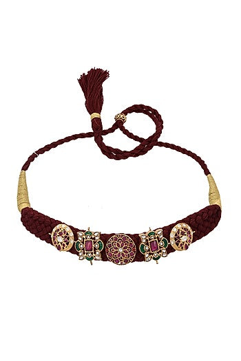 Gold Finish Moissanite Kundan Polki Choker Necklace In Sterling Silver