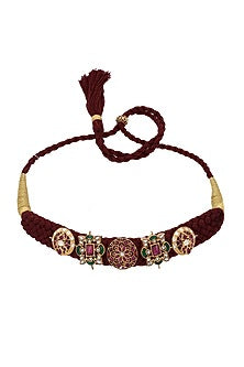 Gold Finish Moissanite Kundan Polki Choker Necklace In Sterling Silver