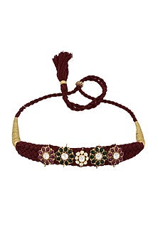 Gold Finish Kundan Polki Handcrafted Choker Necklace In Sterling Silver