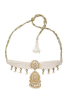 Gold Finish Moissanite Kundan Polki Choker Necklace In Sterling Silver