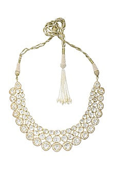 Gold Finish Kundan Polki Collar Necklace In Sterling Silver