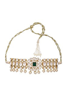 Gold Finish Moissanite Kundan Choker Necklace In Sterling Silver