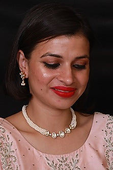 Gold Finish Cz Stone Choker Necklace In Sterling Silver