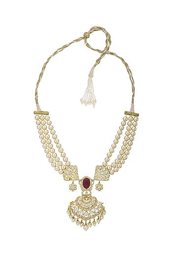 Gold Finish Handcrafted Opera Necklace In Sterling Silver