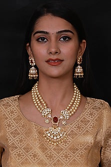 Gold Finish Handcrafted Opera Necklace In Sterling Silver