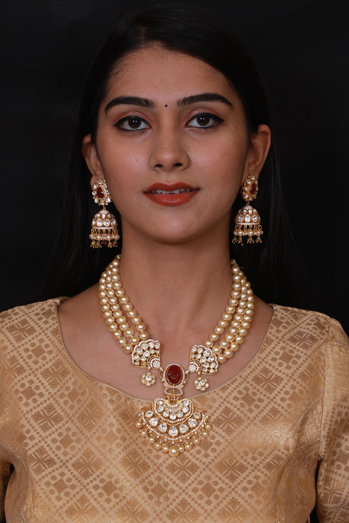 Gold Finish Handcrafted Opera Necklace In Sterling Silver